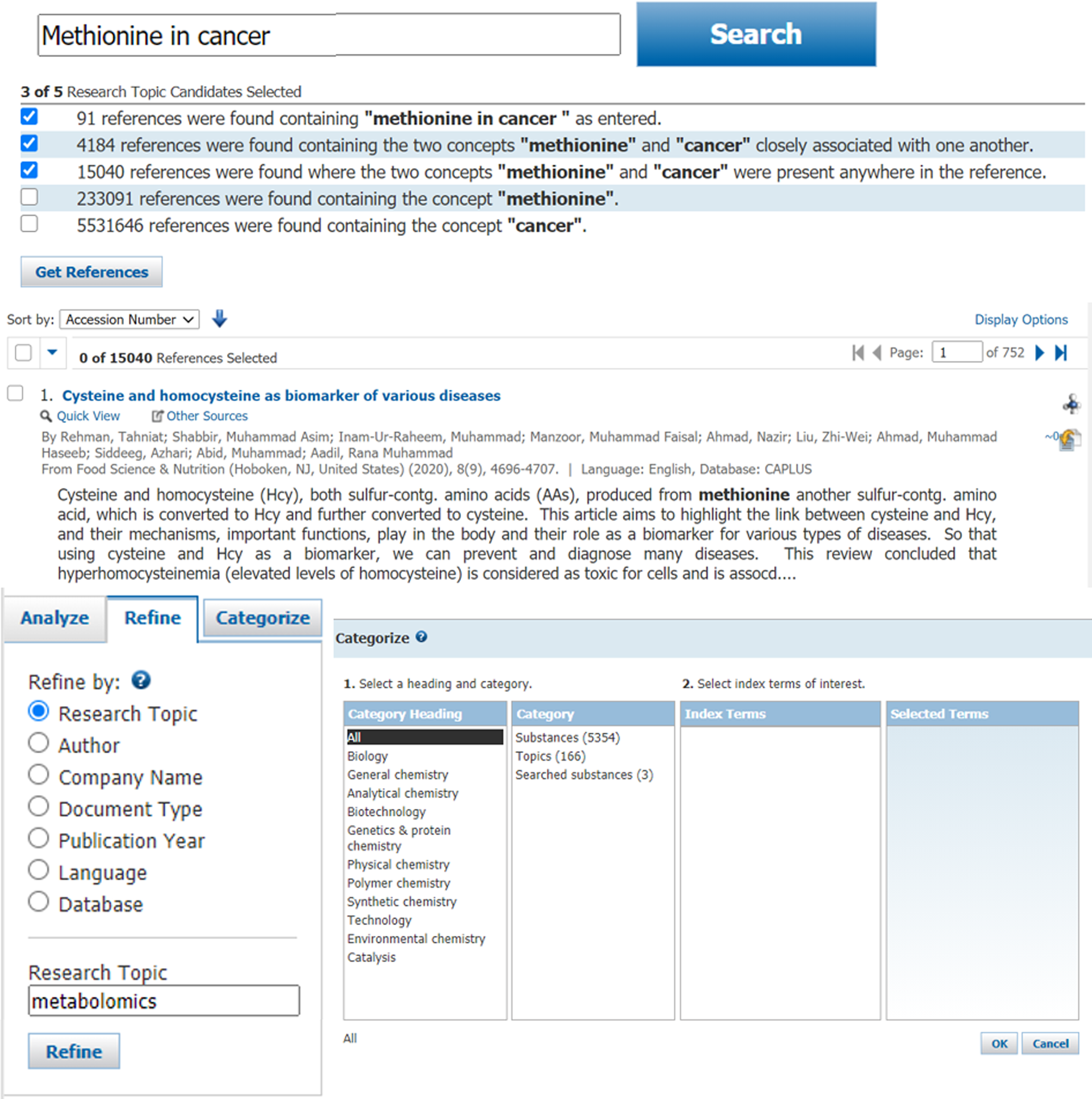 Fig. 8: Literature contextualization of metabolites using SciFinder.