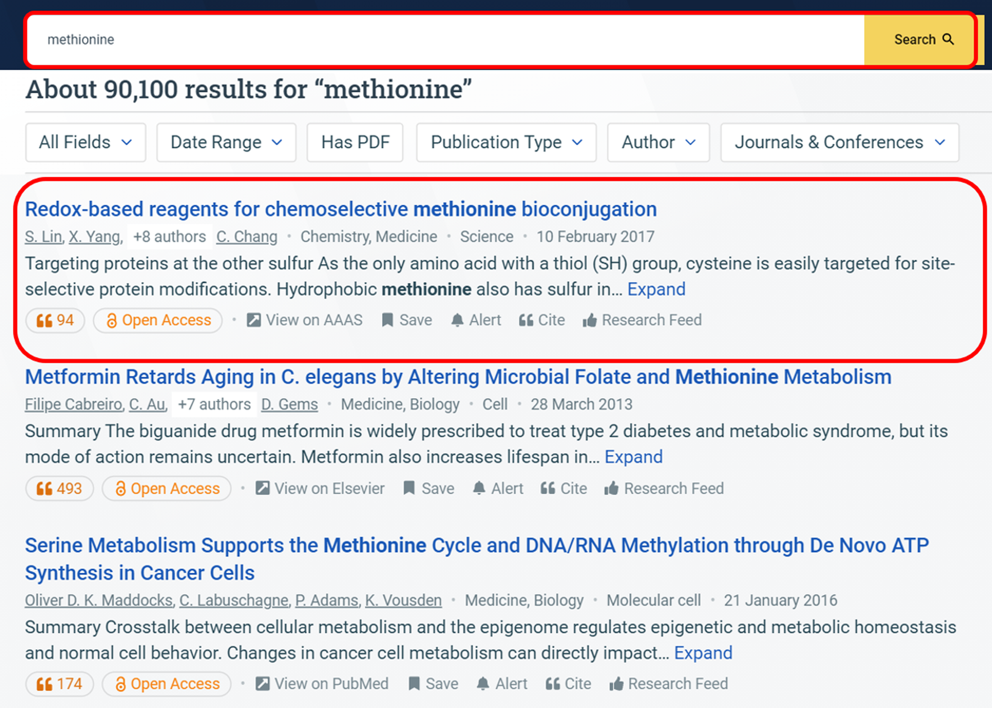Fig. 9: Literature contextualization of metabolites using Semantic Scholar.
