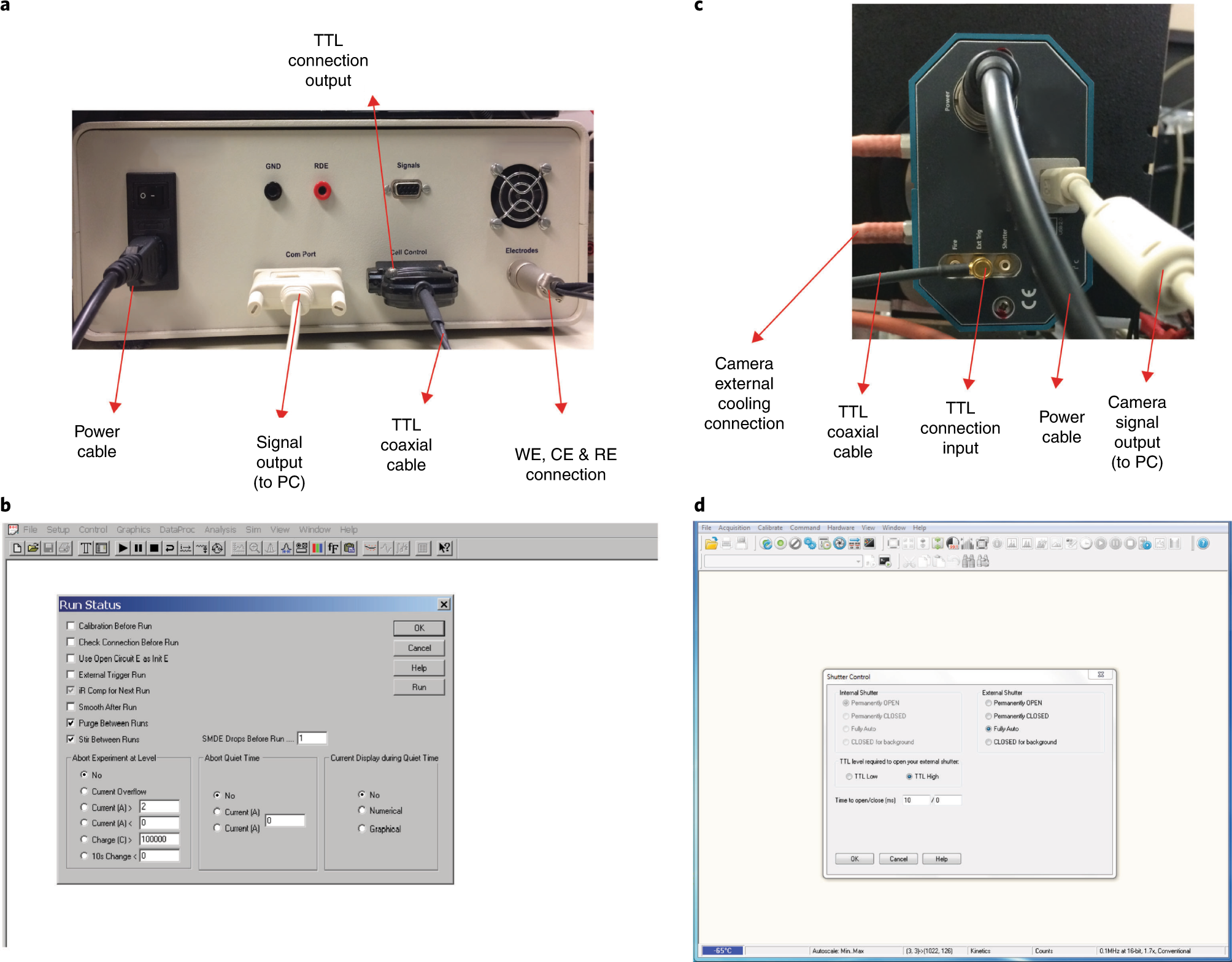 Fig. 7: Potentiostat and camera synchronization setup details.