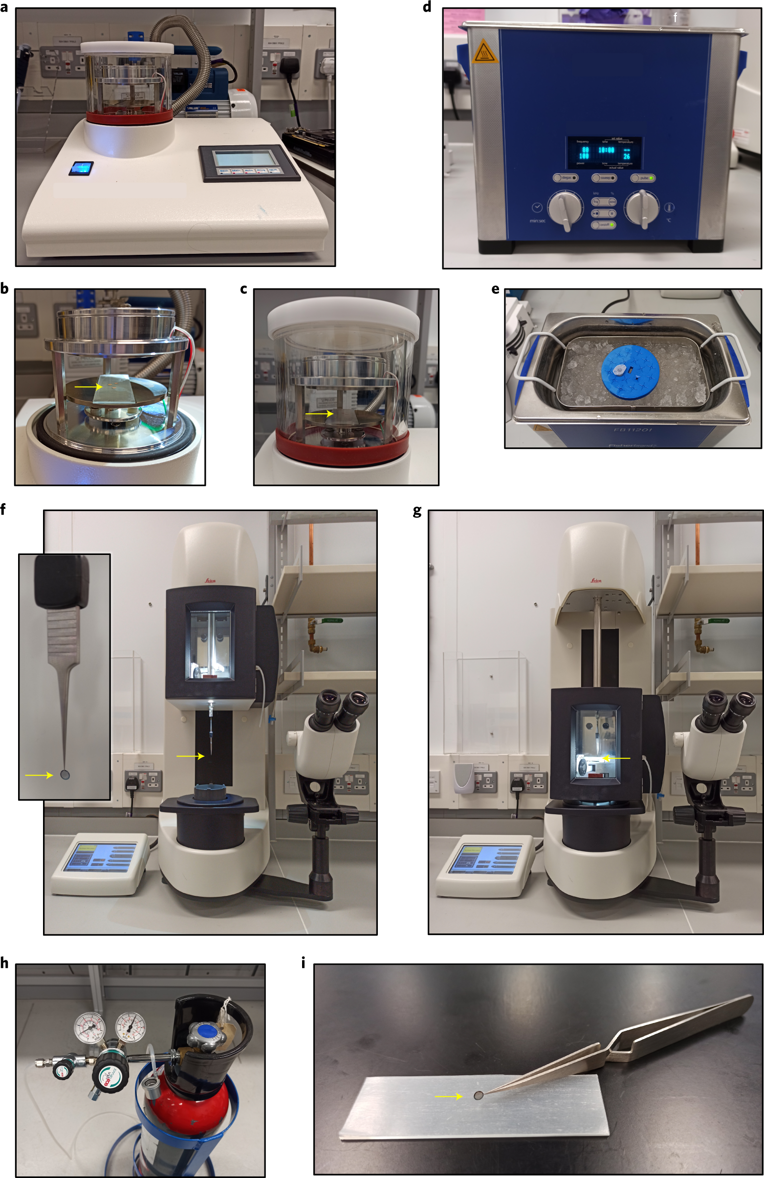 Fig. 6: Examples of equipment used for sample support preparation, fiducial dispersal and sample vitrification through plunge freezing.