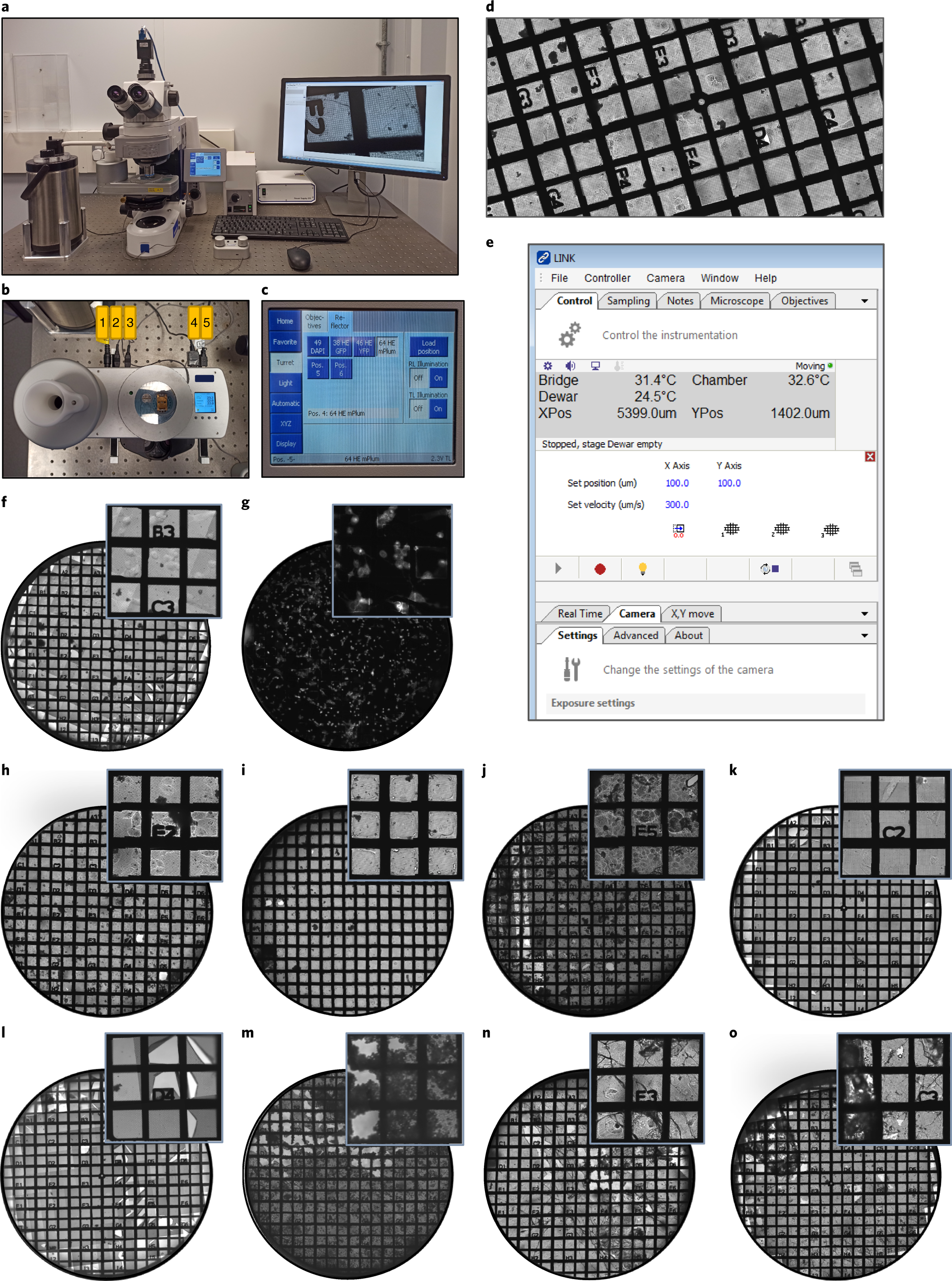 Fig. 7: Conventional cryo-microscopy setup, mapping software and sample evaluation.