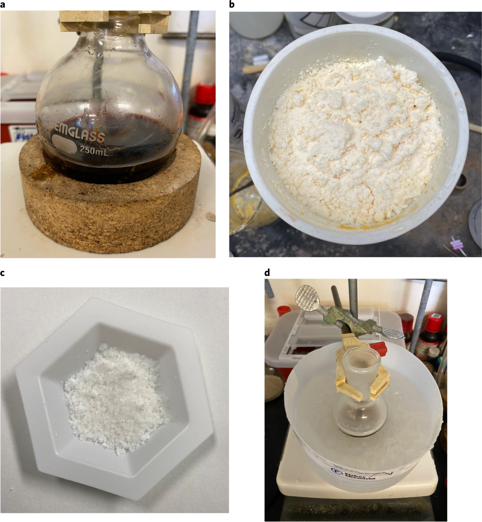 Fig. 7: Experimental setup and representative images of products in the synthesis of IHA.