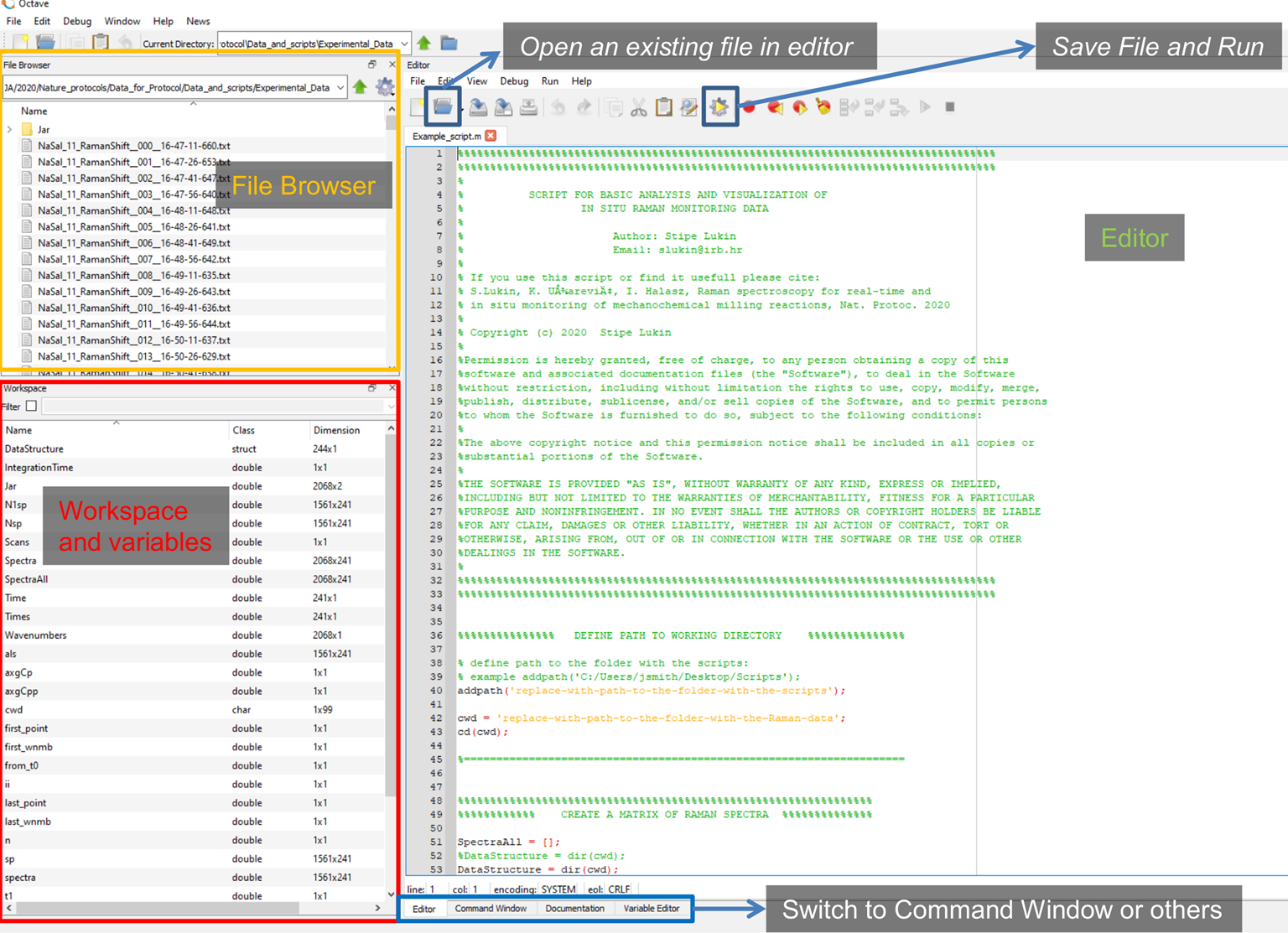 Fig. 17: Annotation of the GUI for GNU Octave.