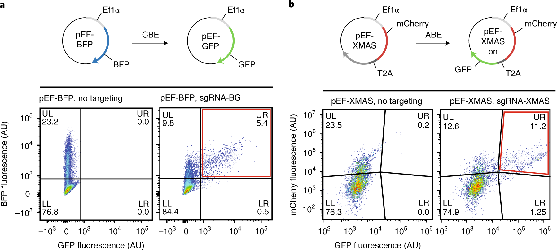 Fig. 5: Representative flow cytometry analysis of hPSCs after transfection with TREE plasmids.