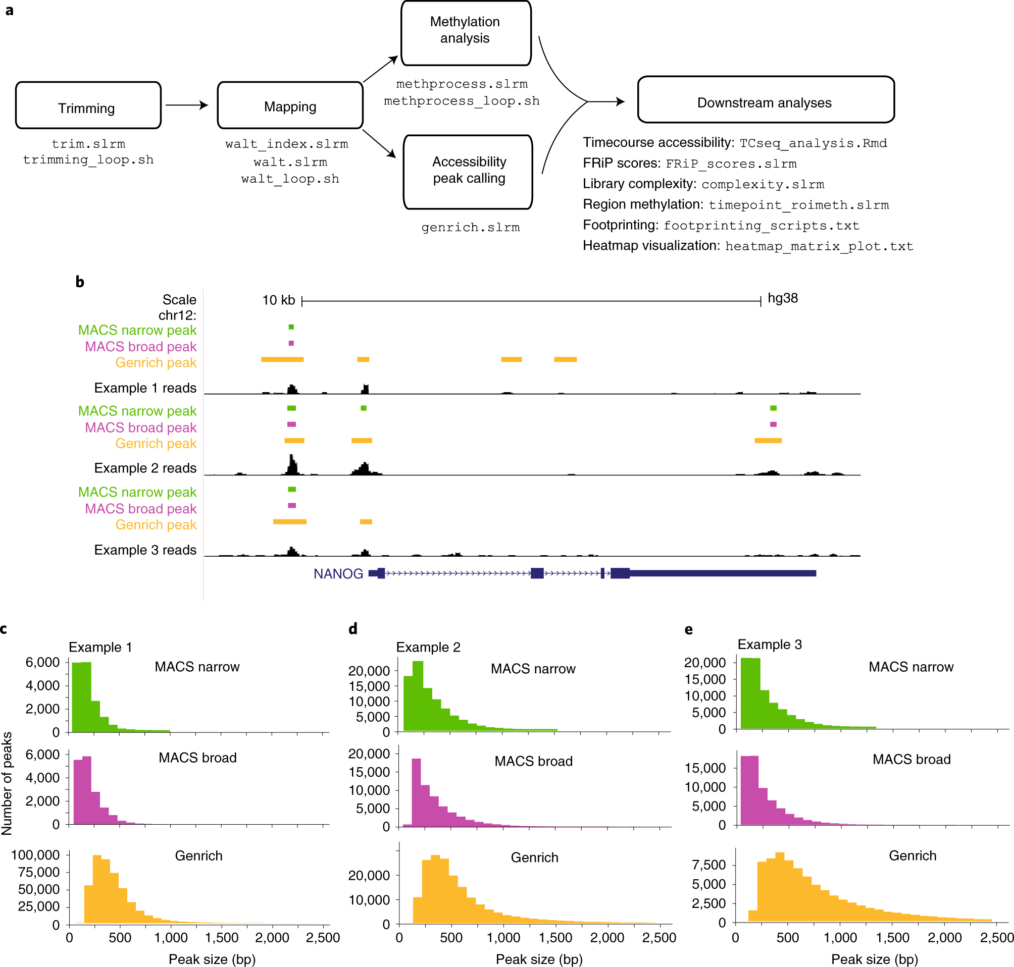Fig. 4: Data analysis pipeline and peak caller characteristics.