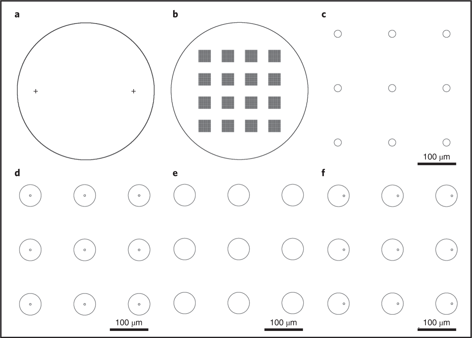 Fig. 3: Typical lithography patterns for needle arrays in the fabrication process.