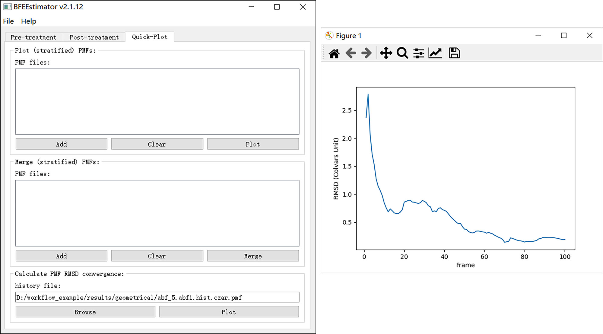 Fig. 4: Monitoring the convergence of a PMF calculation.