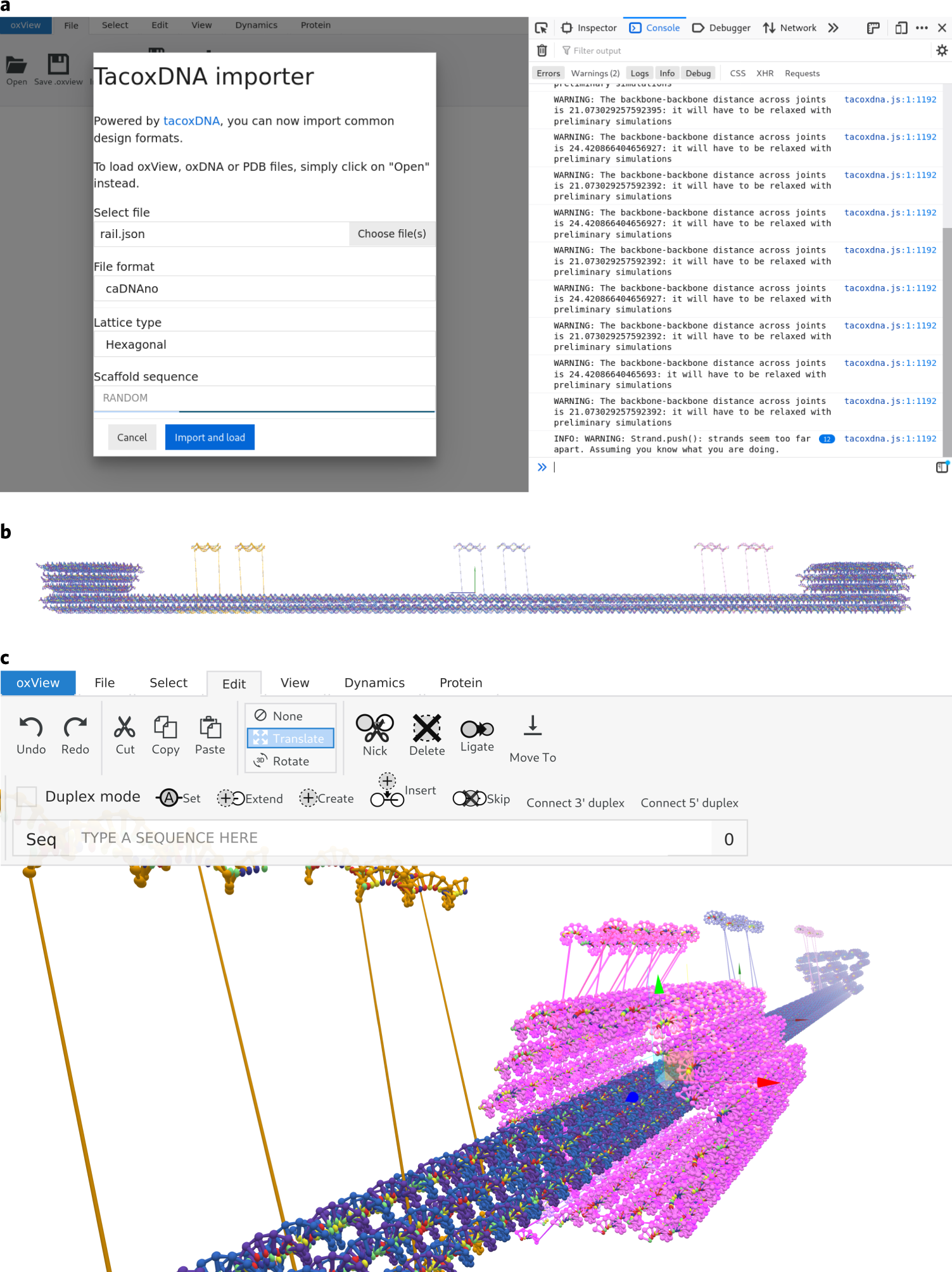 Fig. 1: Importing and assembling designs created in caDNAno.