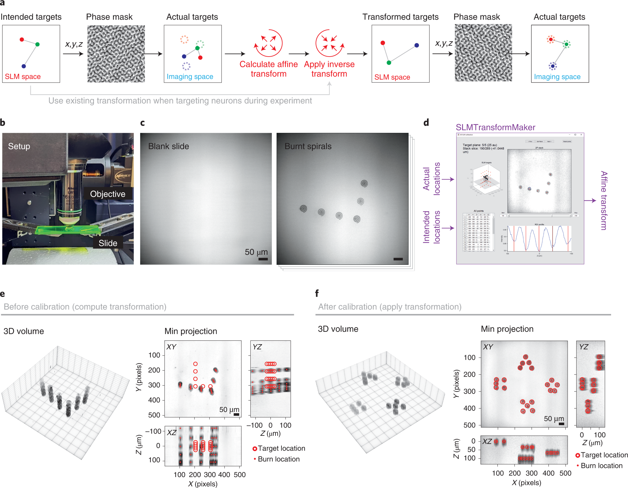 Fig. 4: SLM calibration: mapping photostimulation targets to imaging coordinates.