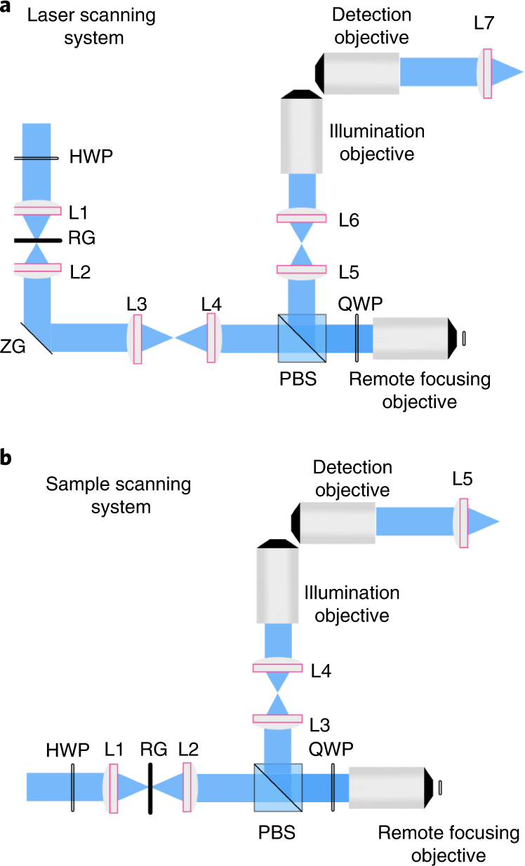 Fig. 6: Detailed optical schematics of generic variants of ASLM.