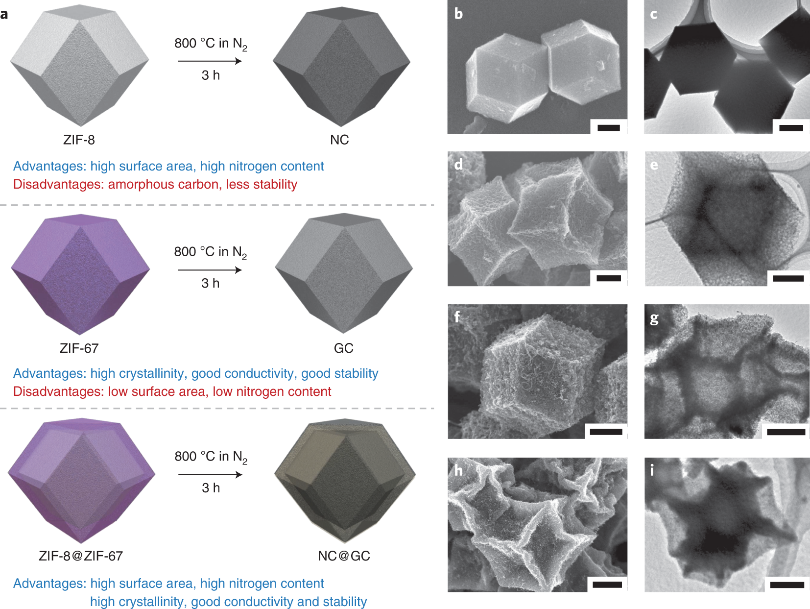 Fig. 5: Direct carbonization and electron microscopy images of the products.