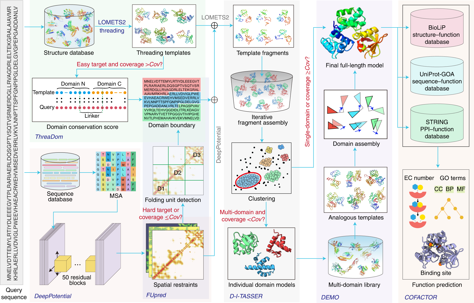 Fig. 1: Overview of the I-TASSER-MTD protocol for multi-domain protein structure and function prediction.