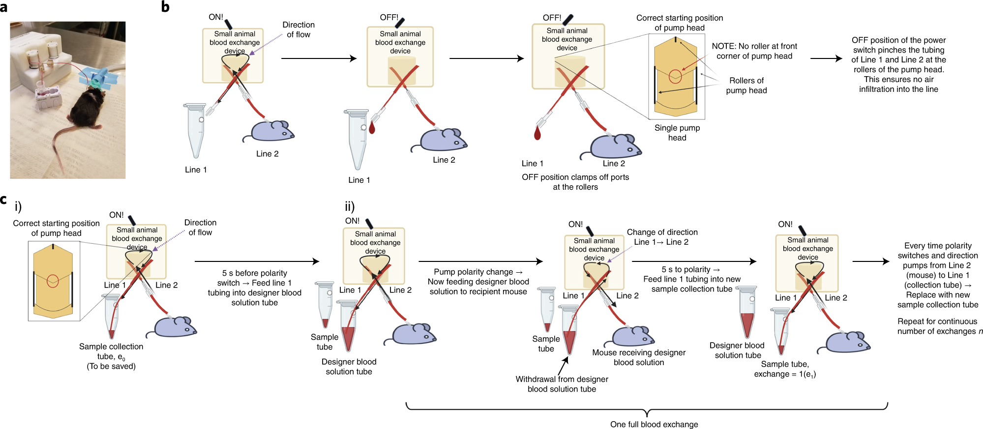 Fig. 4: Automation of the forward blood exchange method with dual-pump small-animal blood exchange device.