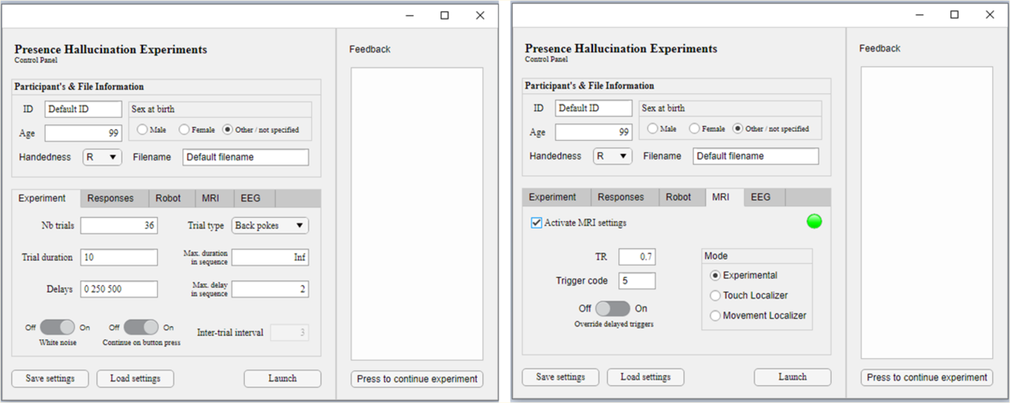 Fig. 7: GUI for behavioral experiments.