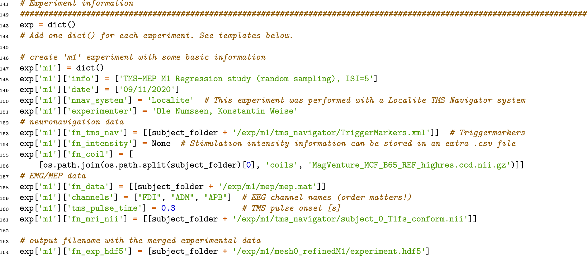 Fig. 13: Experiment information in the create_subject_0.py script.