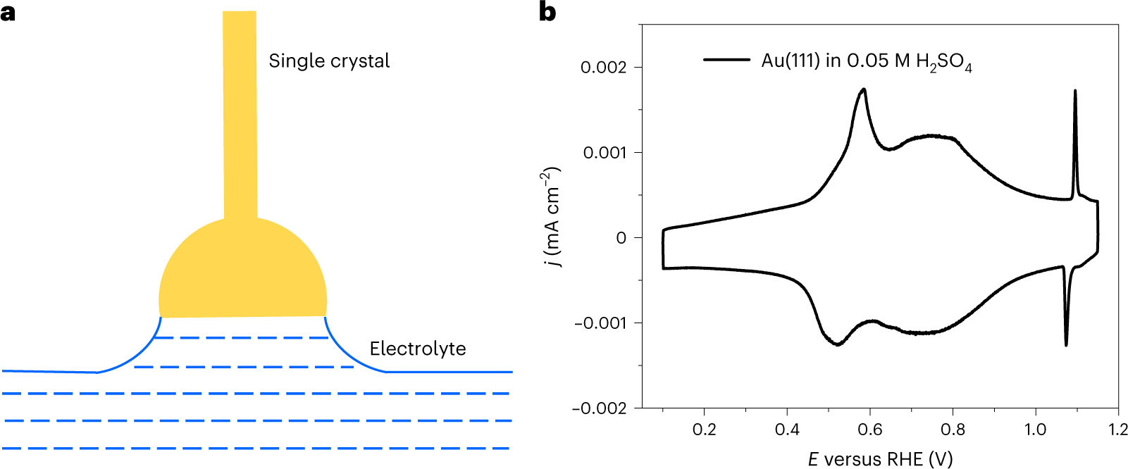 Fig. 3: Schematic diagram and characterization of single crystals by CV.