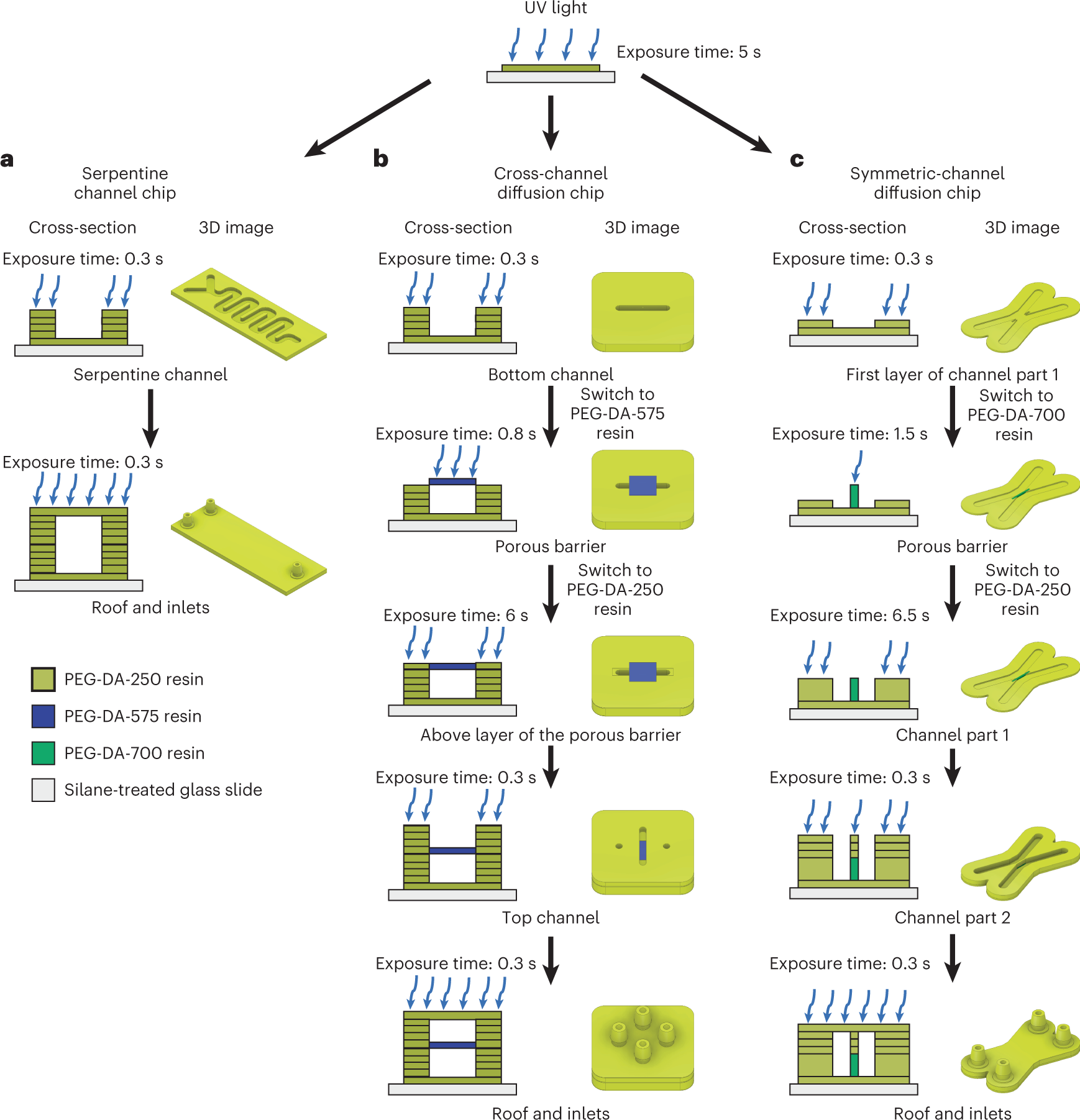 Fig. 4: Schematic images of the fabrication process of 3D-printing multimaterial microfluidic chips.