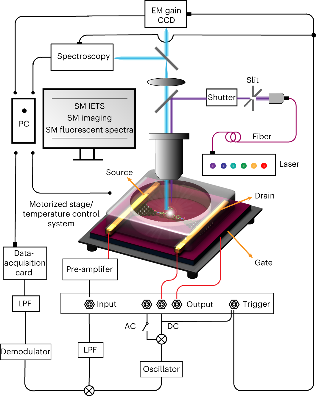 Fig. 5: Schematic diagram of the characterization system for single-molecule devices.