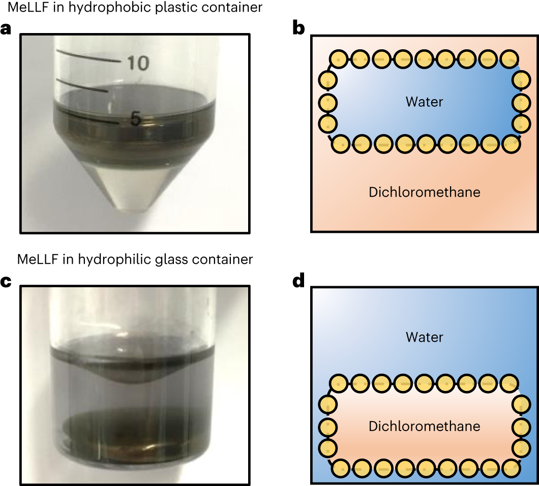 Fig. 7: The effect of container hydrophobicity on the appearance of MeLLFs.