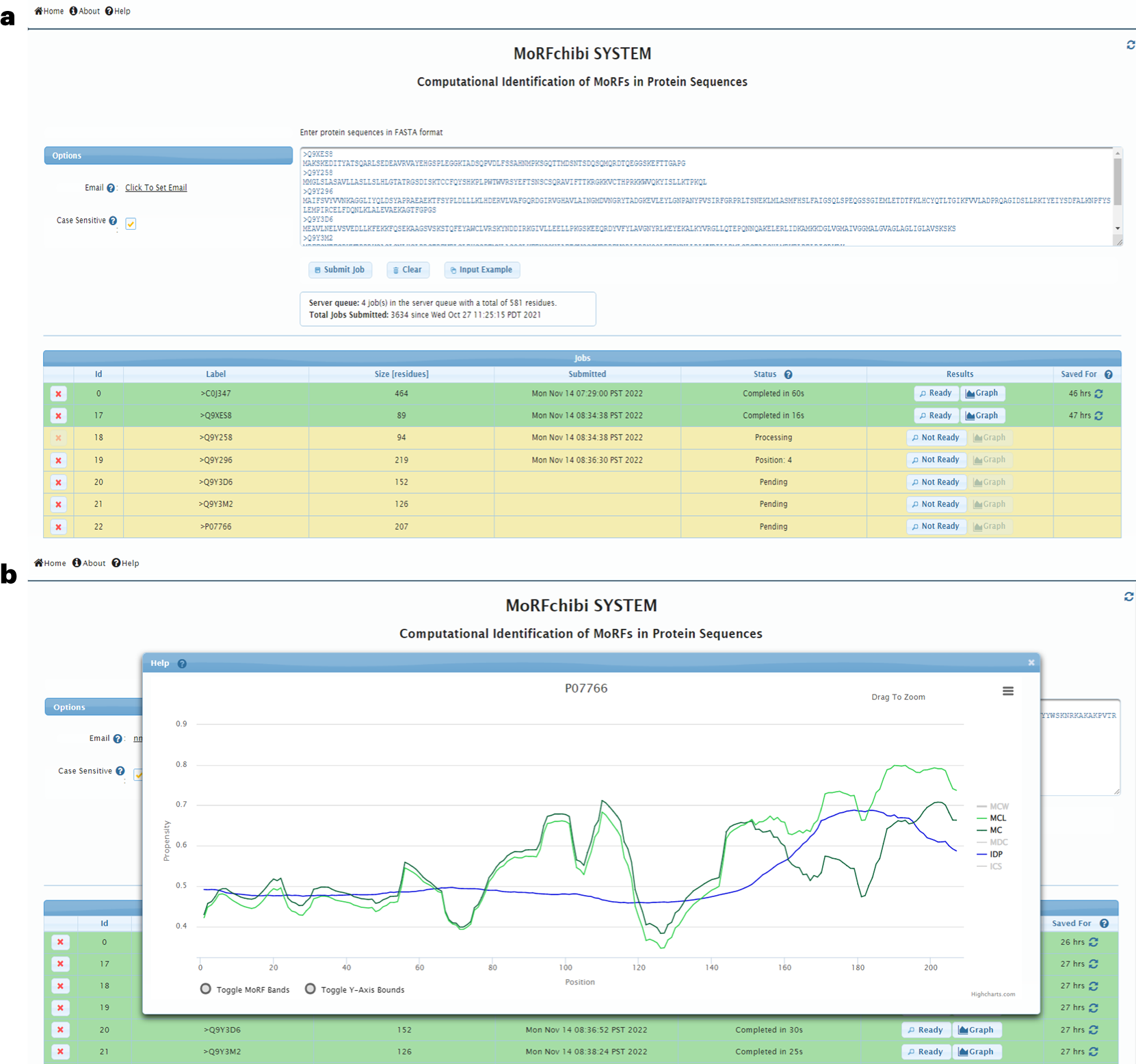 Fig. 7: Example of MoRFchibi SYSTEM web server pages.