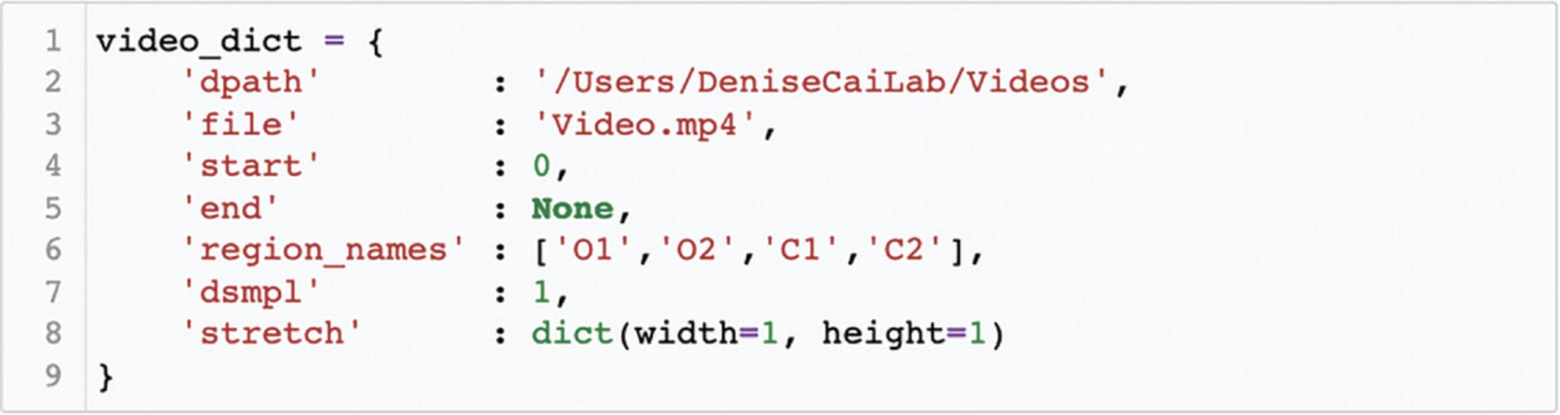 Details are in the caption following the image Example of how to set video information in ezTrack's Location Tracking Module.