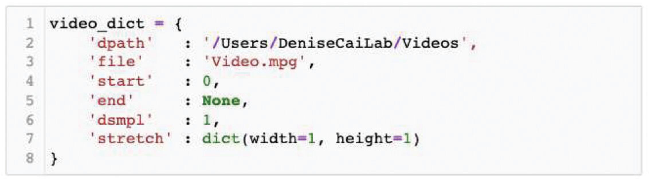Details are in the caption following the image Example of how to set video information in ezTrack's Freeze Analysis Module when processing an individual video.
