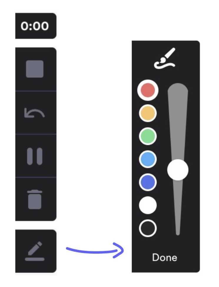 Menu de gravação e ferramenta de anotações do Loom Desktop. Menu de gravação e ferramenta de anotações do Loom Desktop.