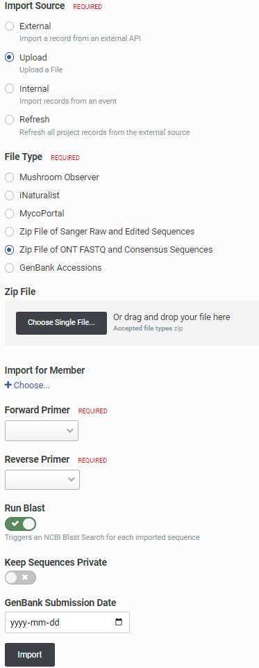 The import ONT ZIP file screen on MycoMap. The import ONT ZIP file screen on MycoMap.