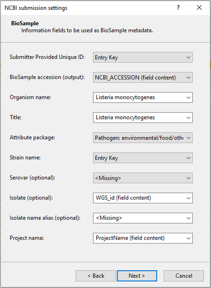 Fig 2. NCBI Submission Template:BioSample Fig 2. NCBI Submission Template:BioSample