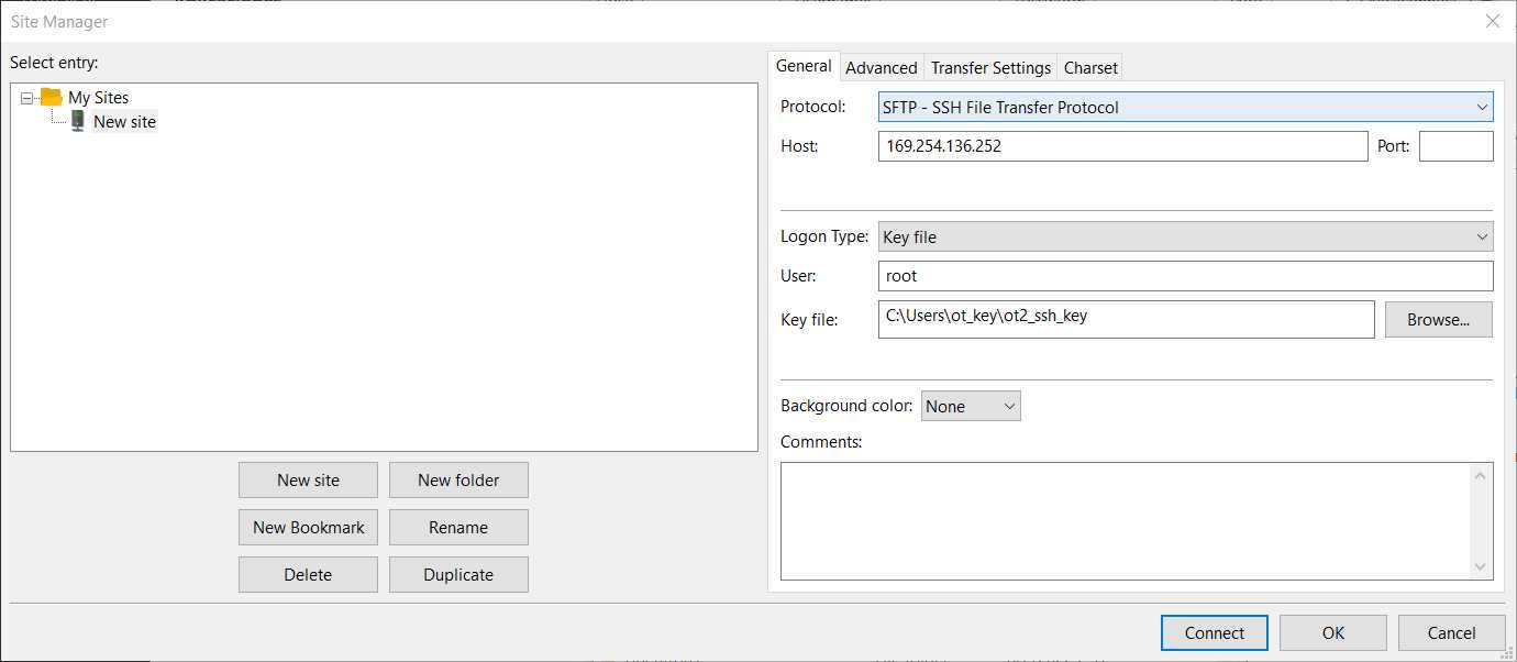 Example of setting the FileZilla to transfer files from Windows (our computer) to Linux (OT) Example of setting the FileZilla to transfer files from Windows (our computer) to Linux (OT)