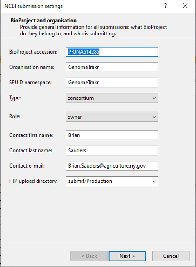 Fig 1. NCBI Submission Template: BioProject and Organization Fig 1. NCBI Submission Template: BioProject and Organization