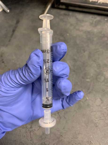 Demonstration of syringe and filter set-up for liquid extraction Demonstration of syringe and filter set-up for liquid extraction