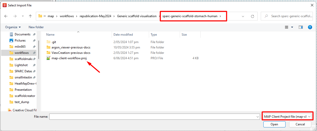 Figure 7. Selection of workflow file for import. Figure 7. Selection of workflow file for import.