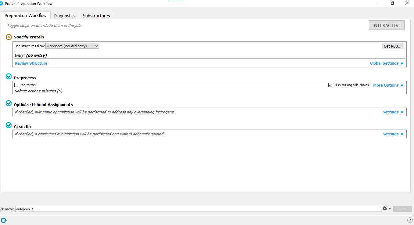 Protein preparation wizard panel Protein preparation wizard panel