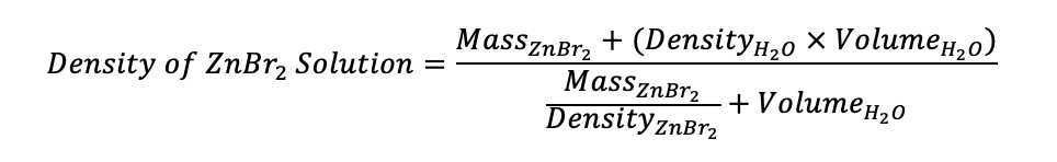If needing to prepare more or less solution, use the following equation to determine the volume of water and mass of Zinc Bromide (ZnBr2) necessary for a density of 2.3 g/mL. The amount of solution is dependent on sample size, quantity, and sediment type. If needing to prepare more or less solution, use the following equation to determine the volume of water and mass of Zinc Bromide (ZnBr2) necessary for a density of 2.3 g/mL. The amount of solution is dependent on sample size, quantity, and sediment type.