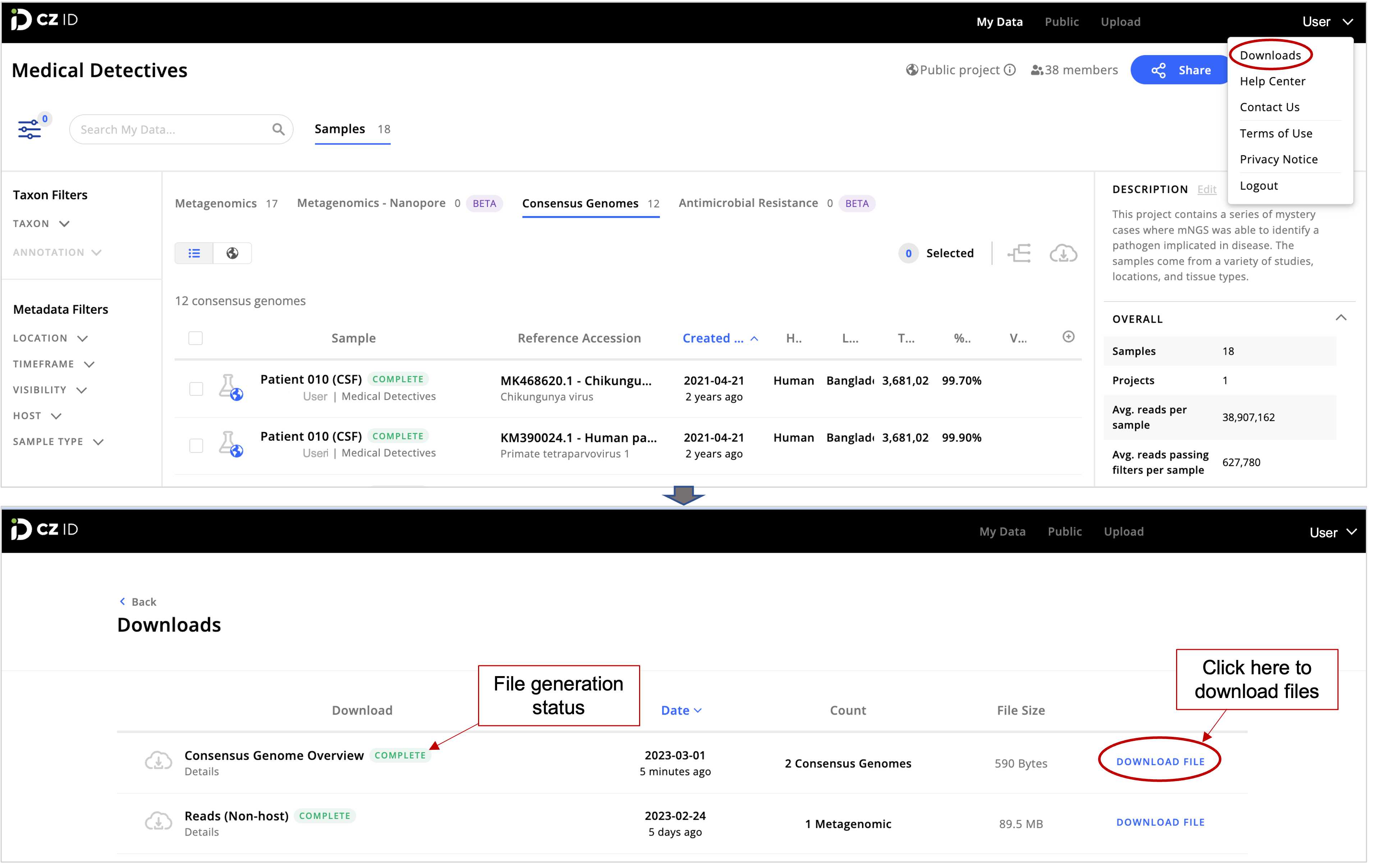 Use the dropdown menu by your username on the right-hand side of the page to go to the Downloads page. Use the dropdown menu by your username on the right-hand side of the page to go to the Downloads page.
