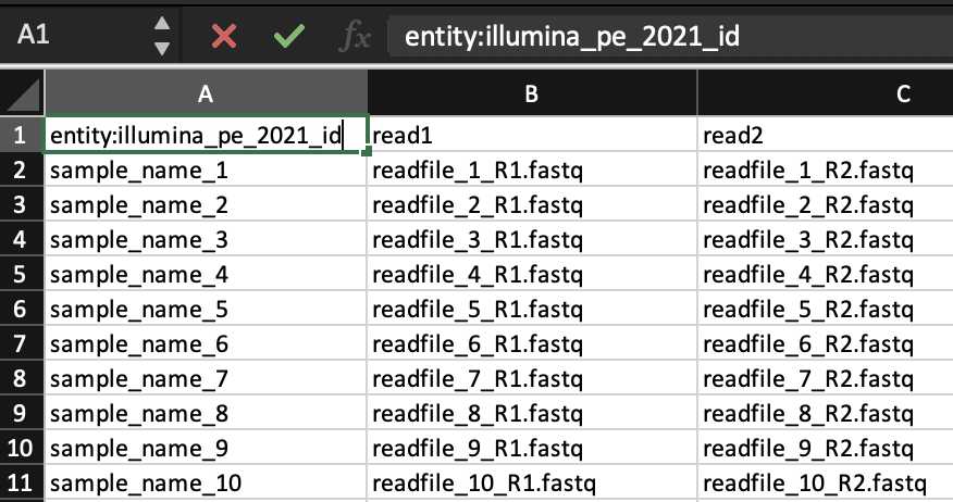 The file names in the spreadsheet should match the file names of the files that were uploaded in the previous section. The file names in the spreadsheet should match the file names of the files that were uploaded in the previous section.