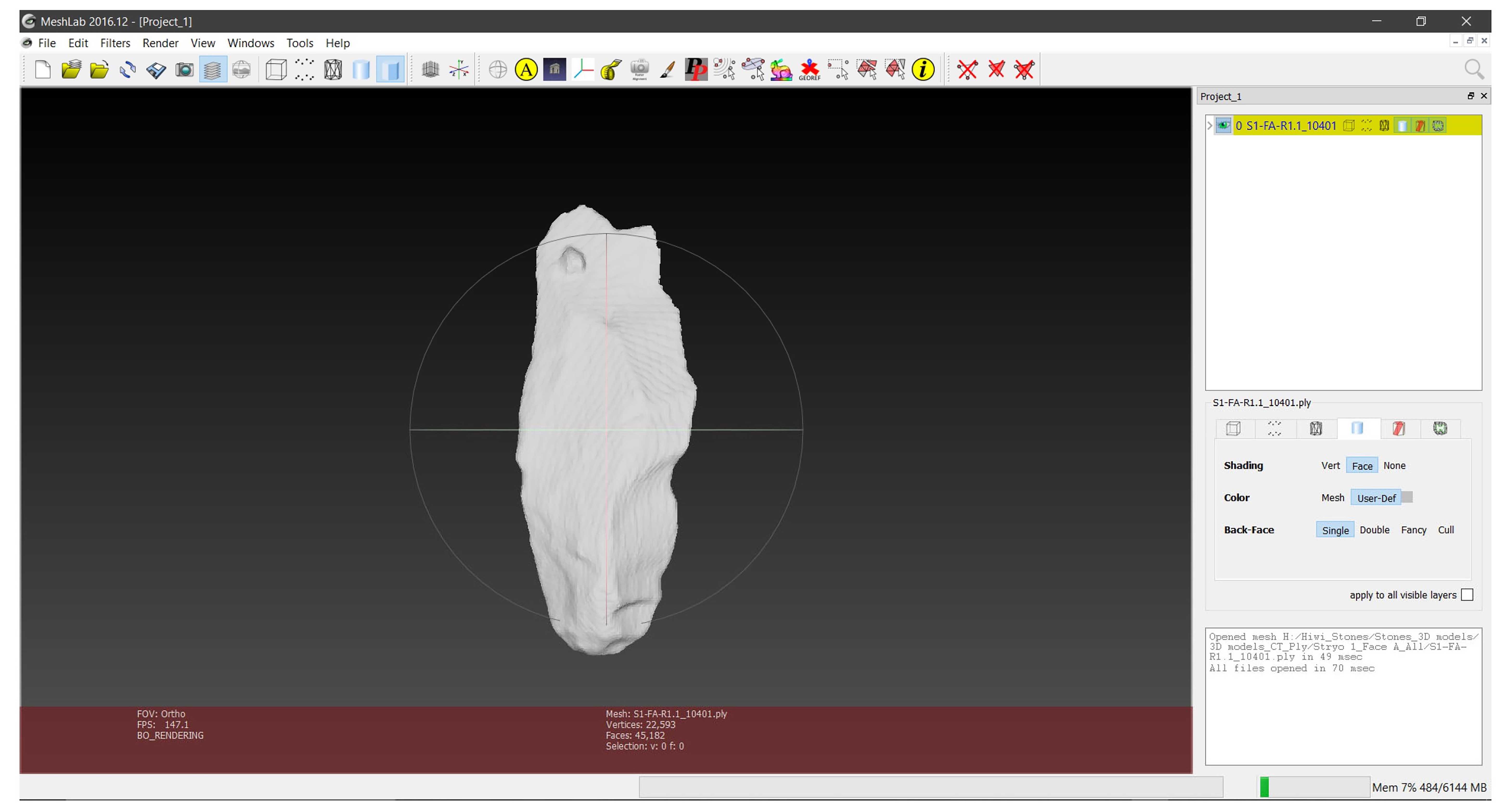 Fig. 35: Artefact opened in MeshLab. Fig. 35: Artefact opened in MeshLab.