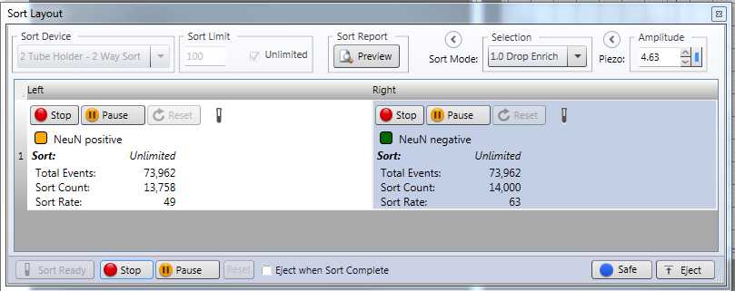 Figure 13. A screenshot of how the sort settings should be set up within the Sort Layout portion of the sortware software. Figure 13. A screenshot of how the sort settings should be set up within the Sort Layout portion of the sortware software.