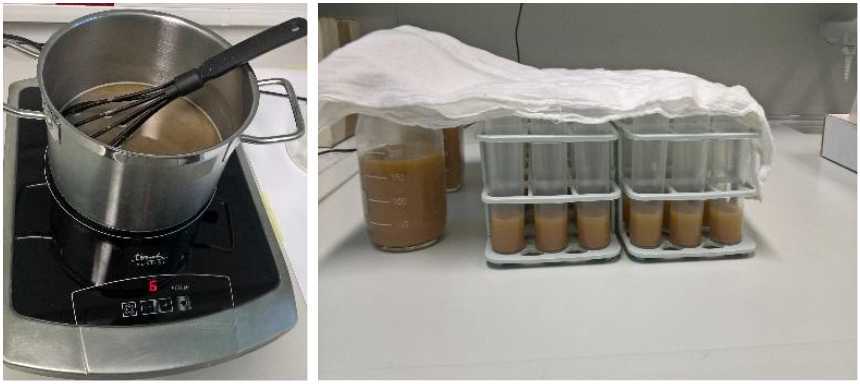 Preparation of mol(right image) Freshly prepared cornmeal fly food. Preparation of mol(right image) Freshly prepared cornmeal fly food.