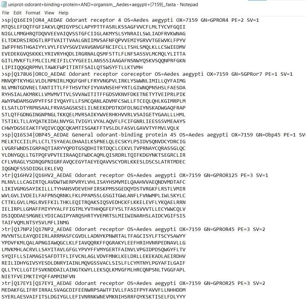 Sample FASTA sequences downloaded for a specific protein category Sample FASTA sequences downloaded for a specific protein category