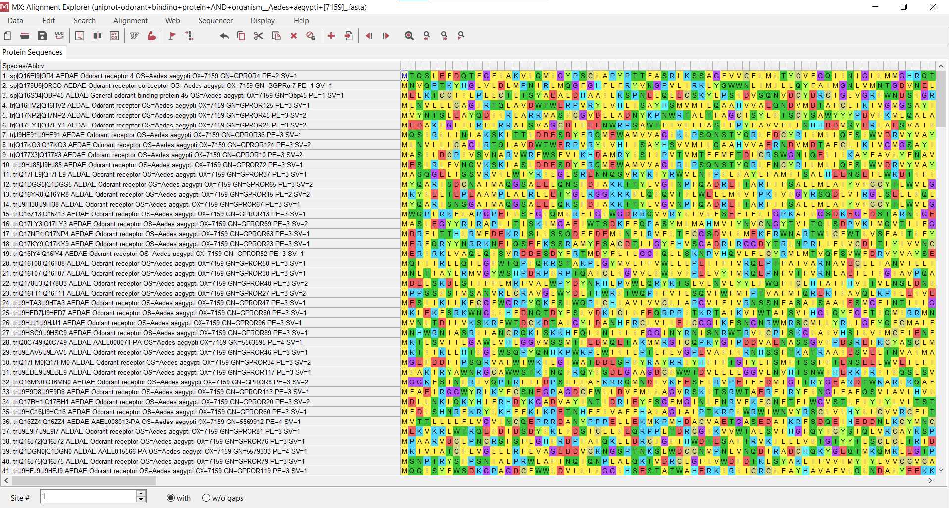 Multiple sequence alignment of a category of protein Multiple sequence alignment of a category of protein