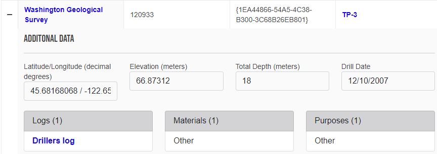 Figure 3. NIBI homepage borehole record, expanded to show additional metadata. Figure 3. NIBI homepage borehole record, expanded to show additional metadata.