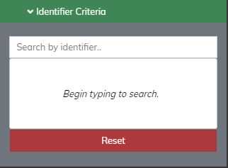 Figure 15. Identifier filter interface (also used for Borehole Name and Alternate Identifier). Figure 15. Identifier filter interface (also used for Borehole Name and Alternate Identifier).