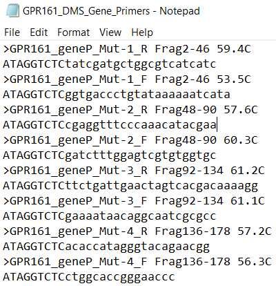 Screenshot of backbone primers generated by DIMPLE. Each primer name also lists its melting temperature. Screenshot of backbone primers generated by DIMPLE. Each primer name also lists its melting temperature.