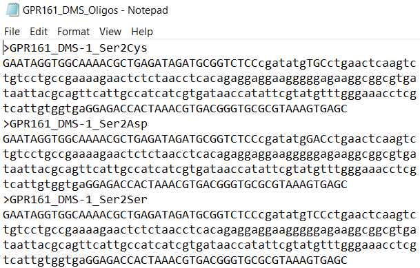 Screenshot of mutagenic inserts generated by DIMPLE Screenshot of mutagenic inserts generated by DIMPLE