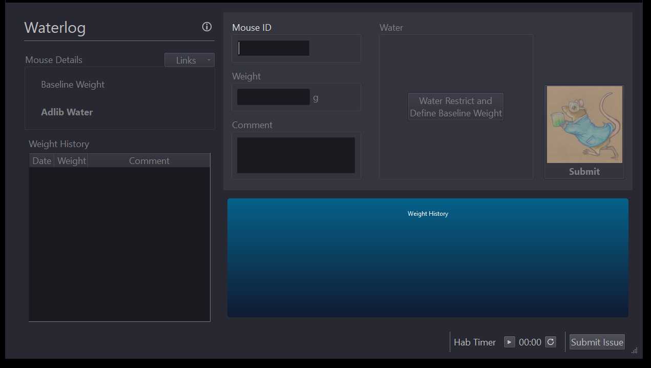 Waterlog main page without loaded mouse information. Waterlog main page without loaded mouse information.