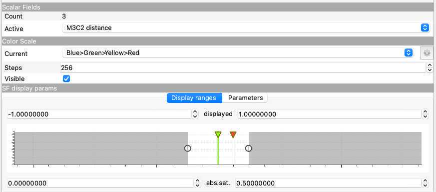 M3C2 point cloud properties with adapted visualisation settings in CloudCompare M3C2 point cloud properties with adapted visualisation settings in CloudCompare